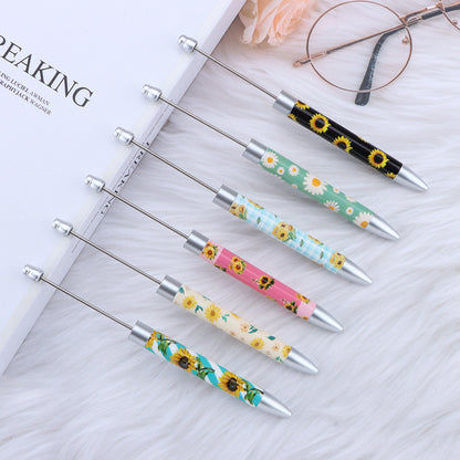 Long Printed Flag Sunflower Pattern Beadable Ballpoint Pens DIY Craft 3