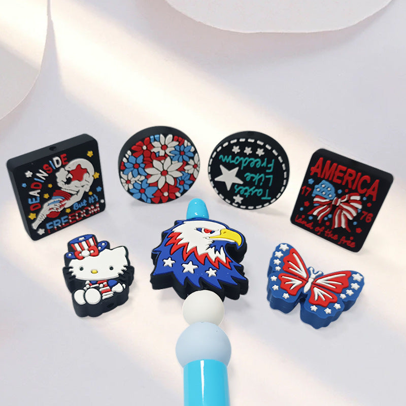 20Pcs Silicone Focal Beads Independence Day Eagle and Star Designs 3