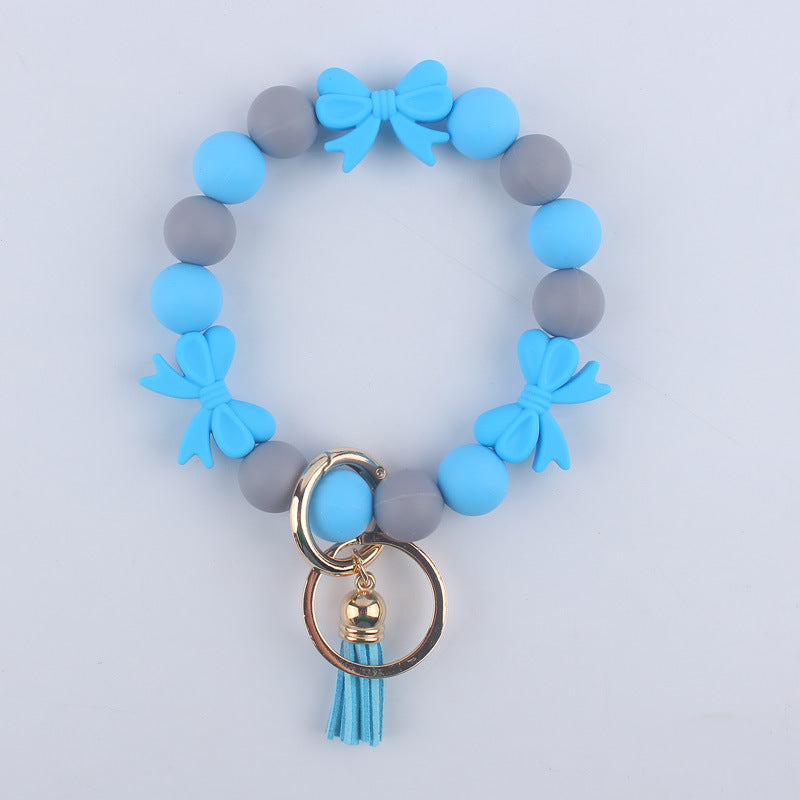 Bow Silicone Bead Wristlet Keychain 14cm Tassel Charm 9