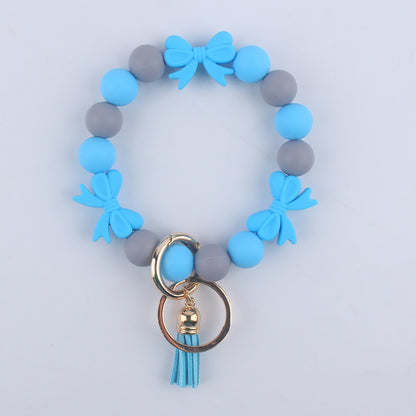 Bow Silicone Bead Wristlet Keychain 14cm Tassel Charm 9
