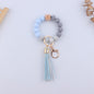Leopard Print Silicone Bead Wristlet Keychain PU Tassel Charm 11