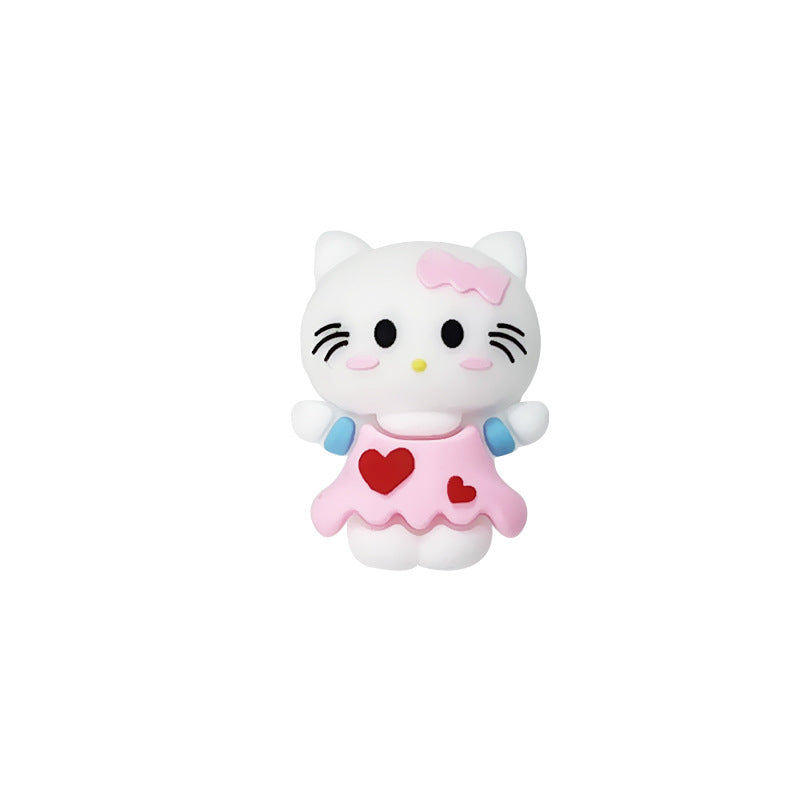 3D Silicone Focal Beads Cute White Kitty Cat Wearing Pink Dress