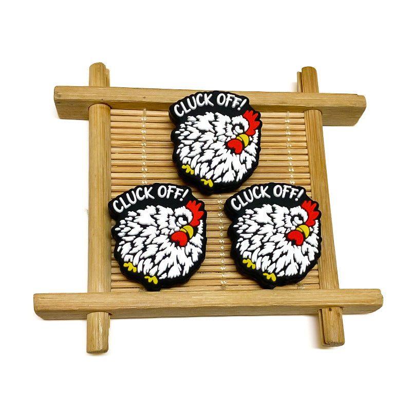 20Pcs Silicone Focal Beads White Hair Cock With Printed Text Cluck Off 3