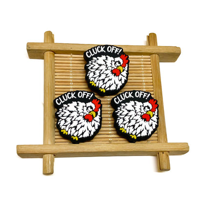 20Pcs Silicone Focal Beads White Hair Cock With Printed Text Cluck Off 3