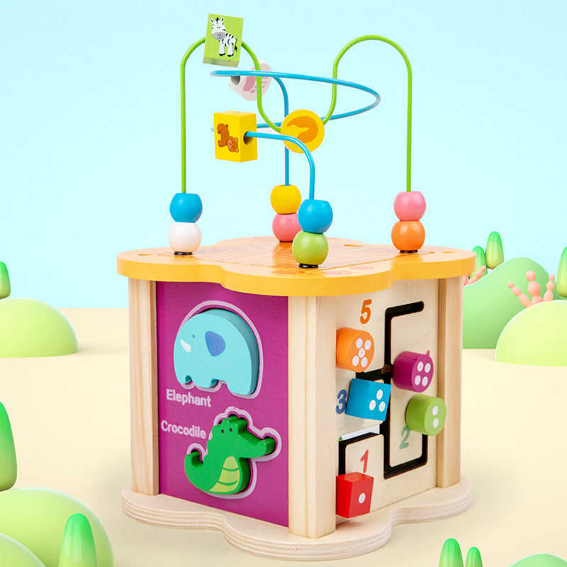 Wooden Bead Maze Educational Activity Cube Montessori Toy 2