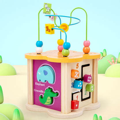 Wooden Bead Maze Educational Activity Cube Montessori Toy 2