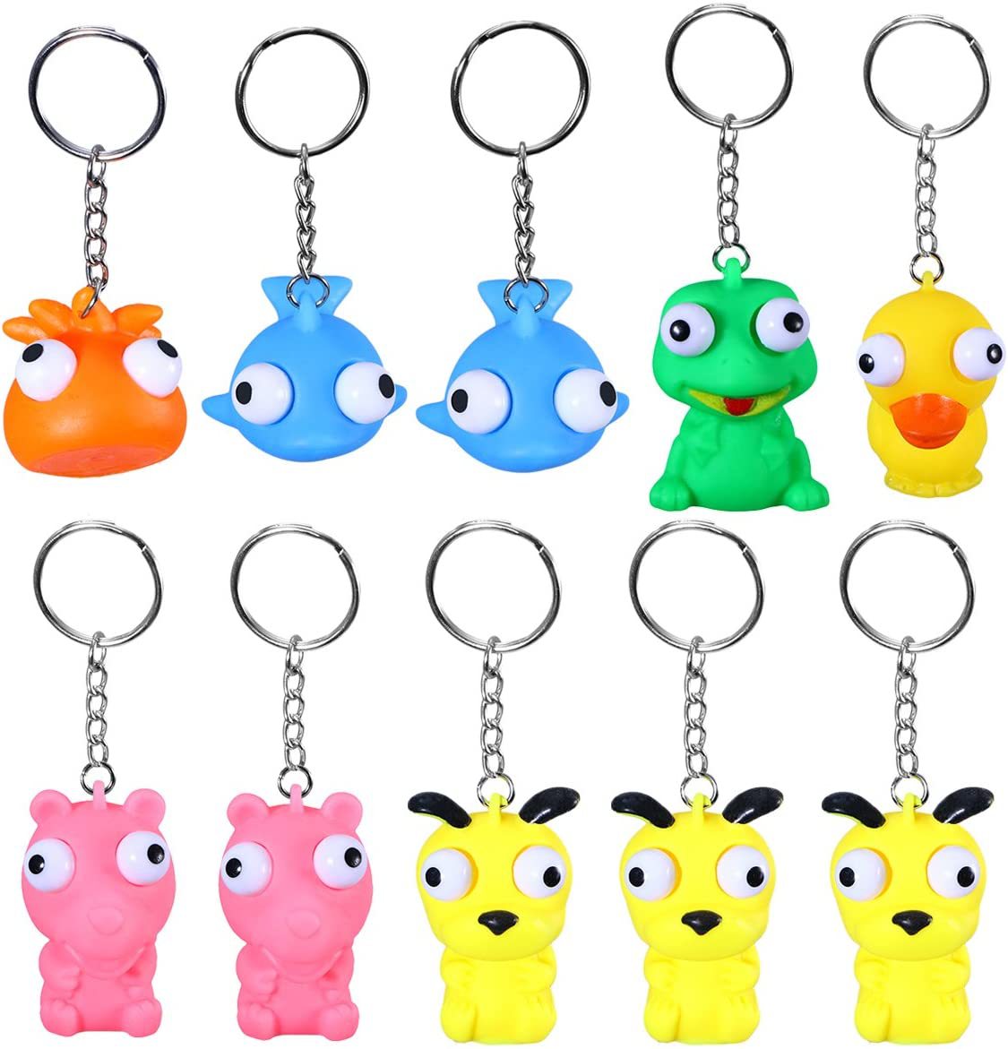 PVC Eyes Popping Out Farm Animal Squeeze Toys Keychains 10 Pack