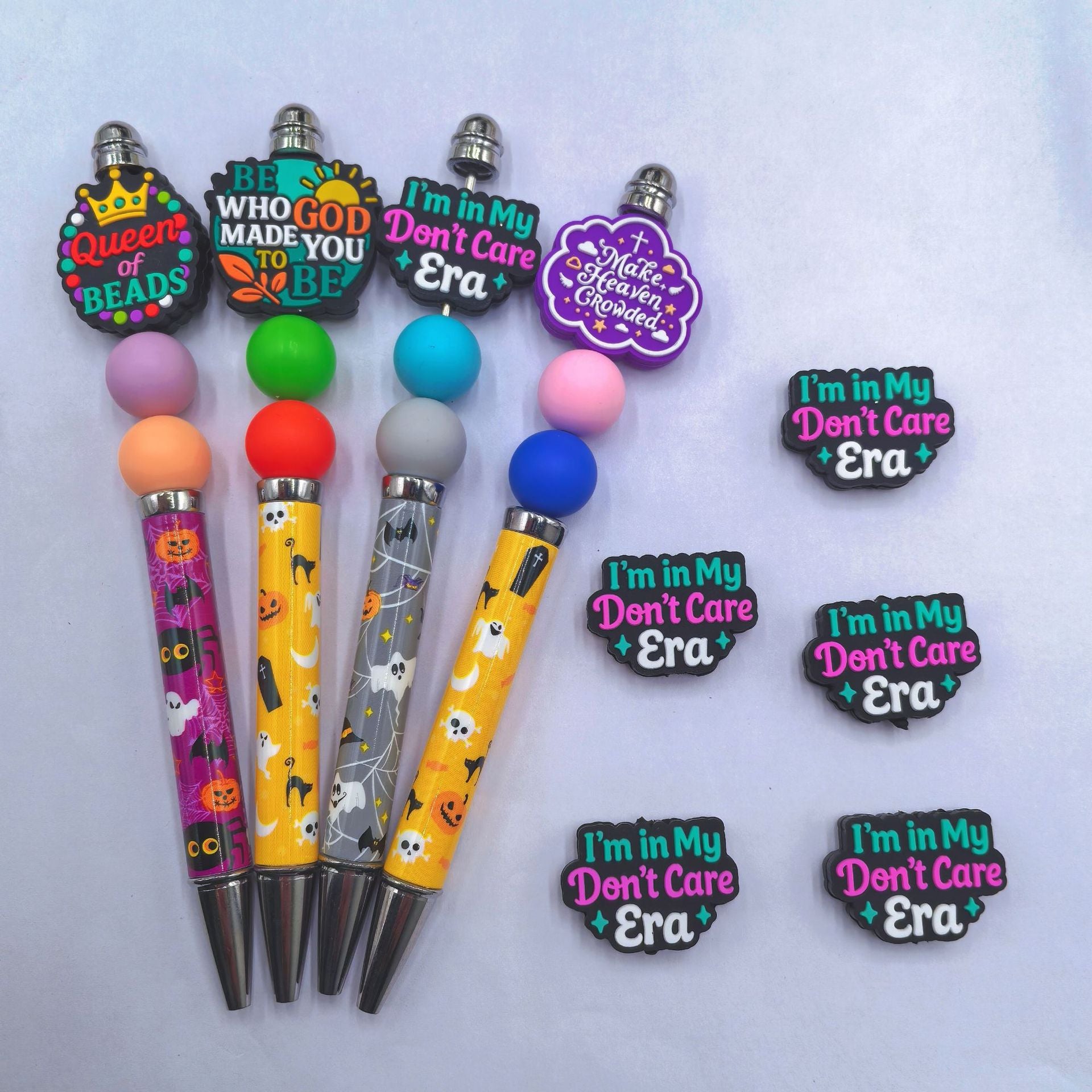 20Pcs Silicone Focal Beads Cloud Card Printed Text Designs 4