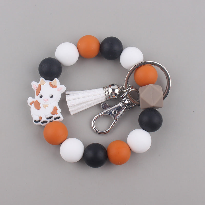 Yak Silicone Bead Wristlet Keychain with Tassel Charm 10