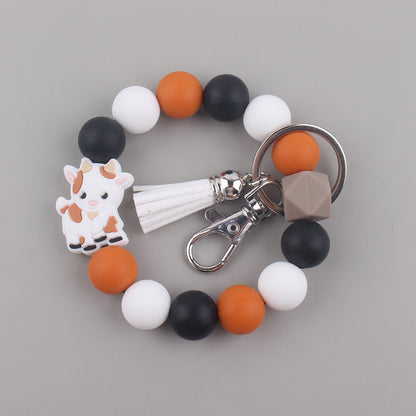 Yak Silicone Bead Wristlet Keychain with Tassel Charm 10