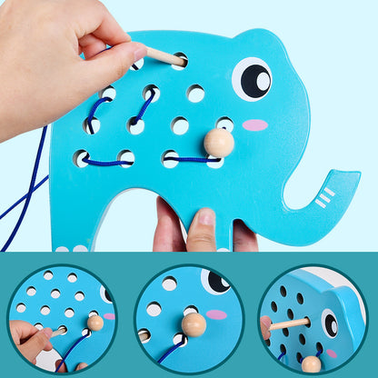 Wooden Elephant Threading Montessori Toys for Toddlers 2