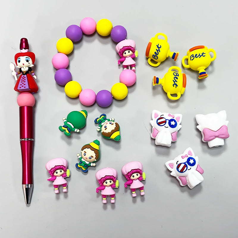 20Pcs Silicone 3D Focal Beads Strawberry Girl Best Trophy Cute Queen Design 3