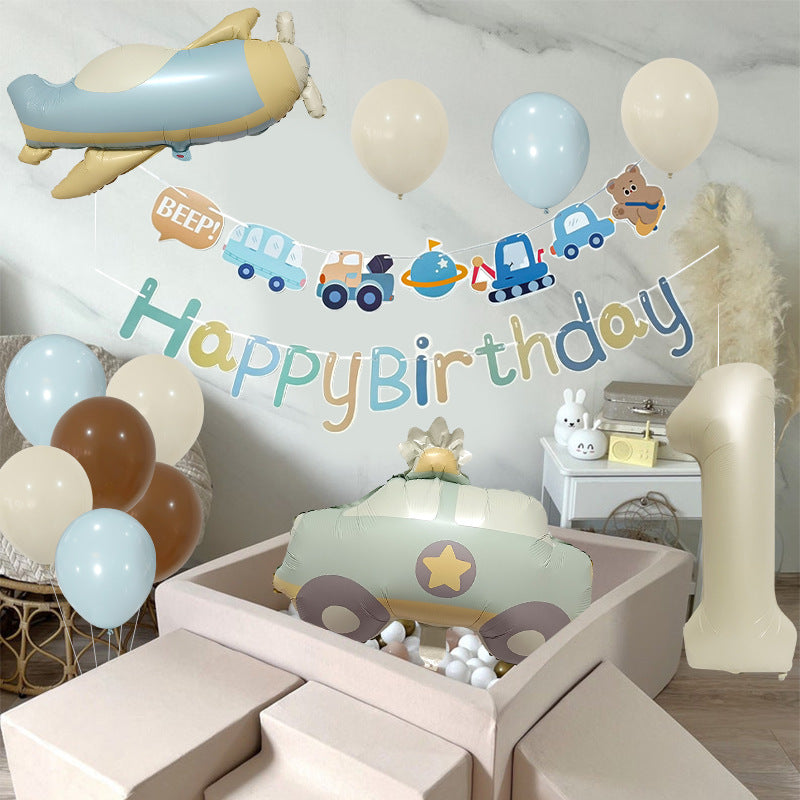 Retro Police Car and Airplane Foil Balloons Birthday Party Set 2