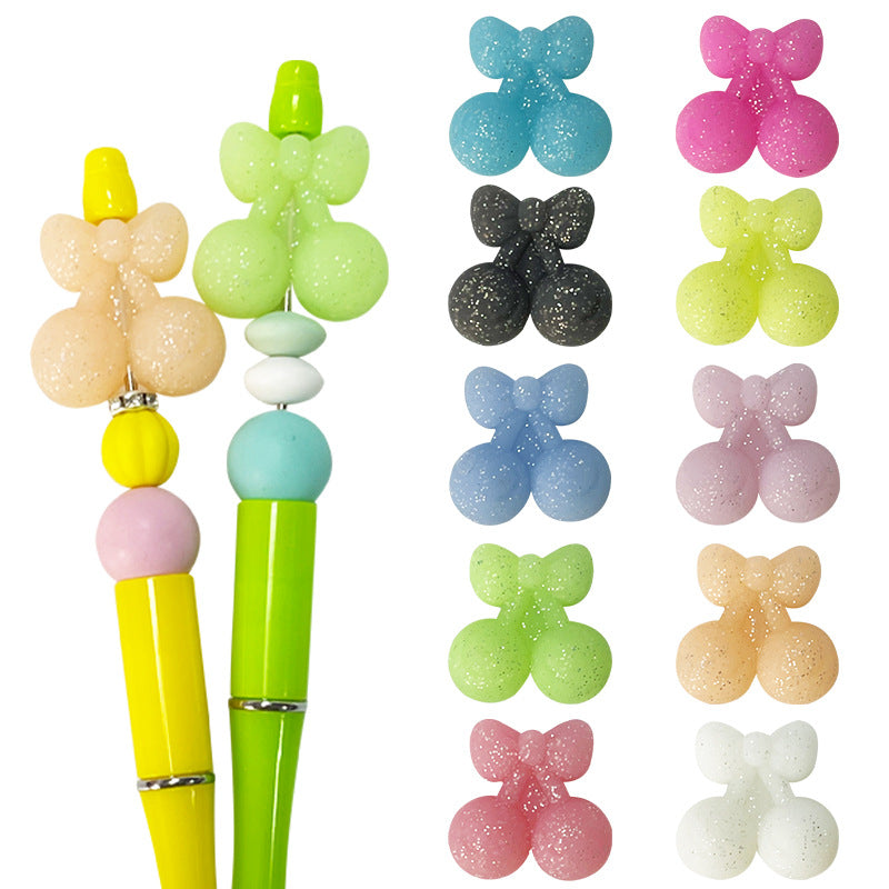 20Pcs Silicone 3D Focal Beads Cherry Glitter Solid Glow In The Dark