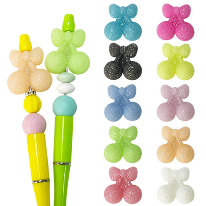 20Pcs Silicone 3D Focal Beads Cherry Glitter Solid Glow In The Dark