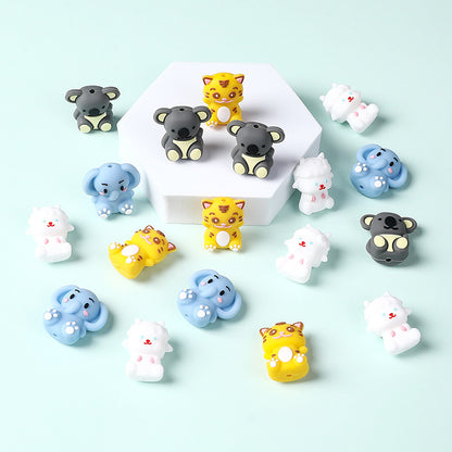 Silicone 3D Focal Beads Cat White Pink Ears Front Facing 4