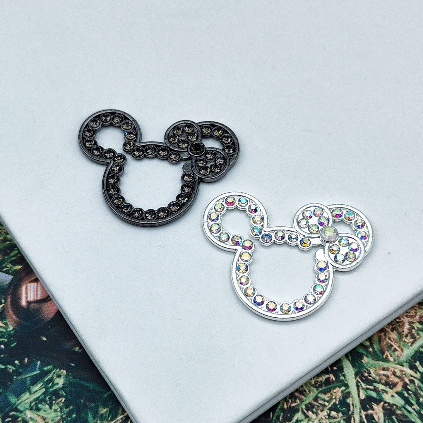 10Pcs 32x25mm Cute Hollow Rhinestone Mickey Head Alloy Beads 4