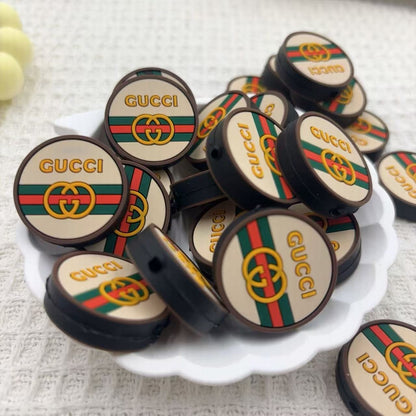 20Pcs Silicone Focal Beads Round Card Brown Green Red Stripe Design 4