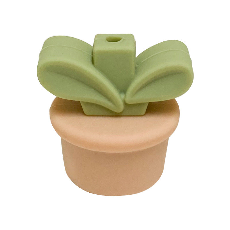 20Pcs Silicone 3D Focal Beads Flowerpot Grass With Leaf Detail 17