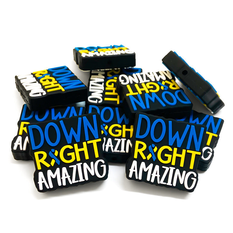 20Pcs Silicone Focal Beads English Alphabet Blue Text Square Shape 4