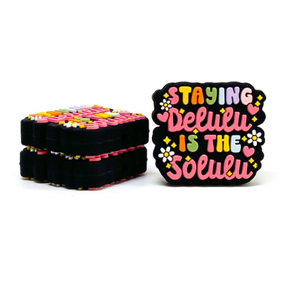 20Psc Silicone Focal Beads Halloween Text with Flowers Design 4