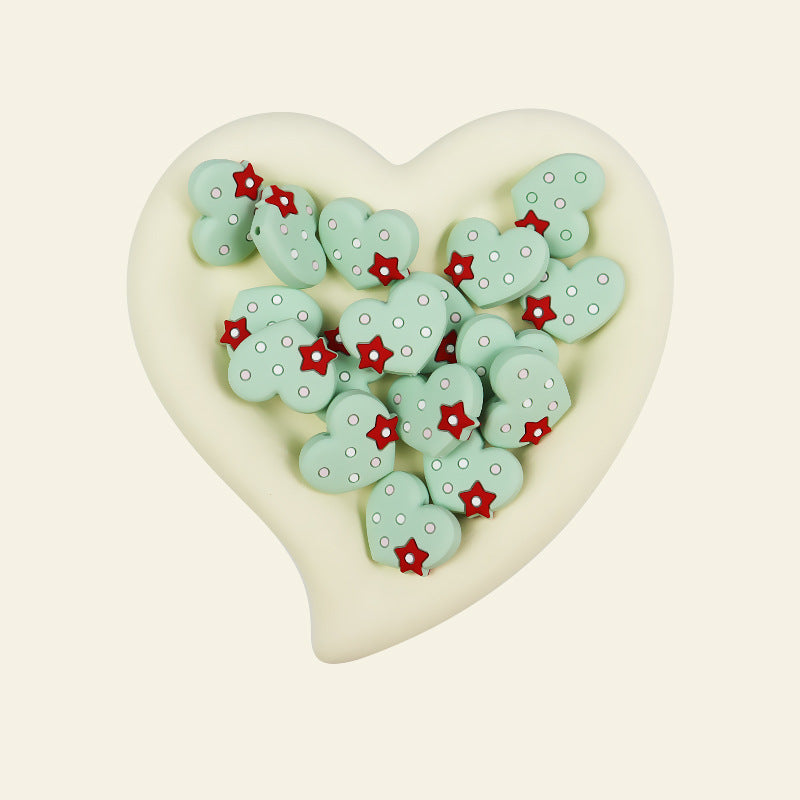 Silicone Focal Beads Pentagram Heart Shaped with Star Detail 6
