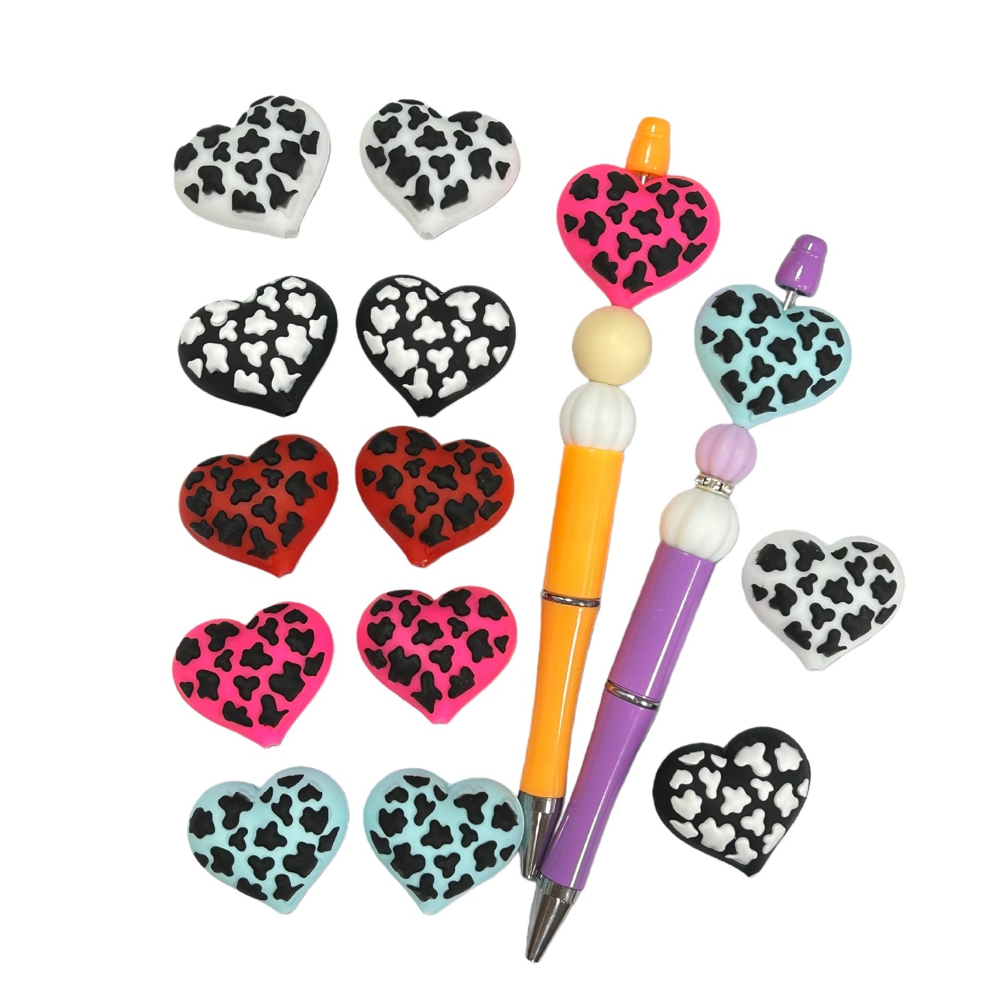 20Pcs Silicone 3D Focal Beads Love Leopard Heart Pattern 5