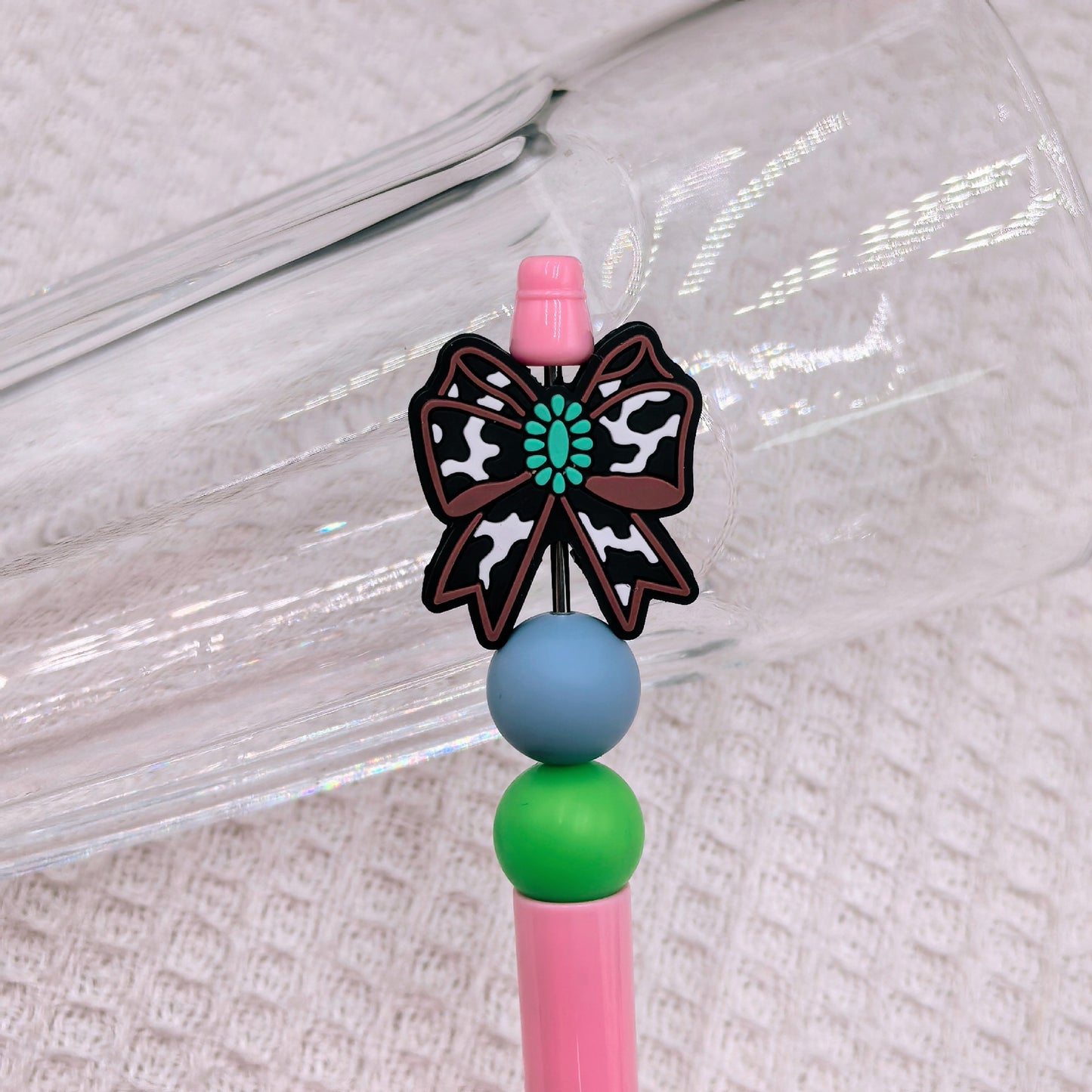20Pcs Silicone Focal Beads Green Brown Spotted Bow Design 6