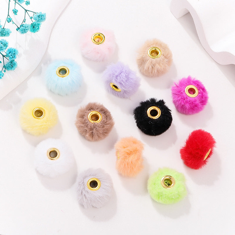 50pcs 20mm Fuzzy Abacus Large Hole Spacer Beads Imitation Rabbit Hair
