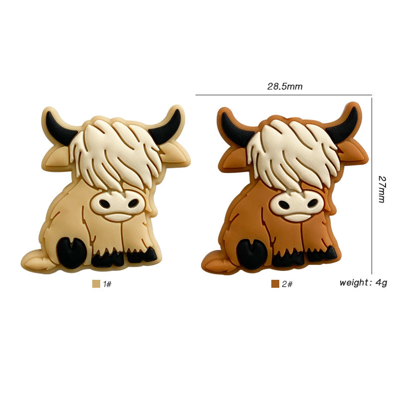 20pcs Silicone Focal Beads Yak Sitting Pose Khaki and Coffee Colors