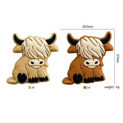 20pcs Silicone Focal Beads Yak Sitting Pose Khaki and Coffee Colors