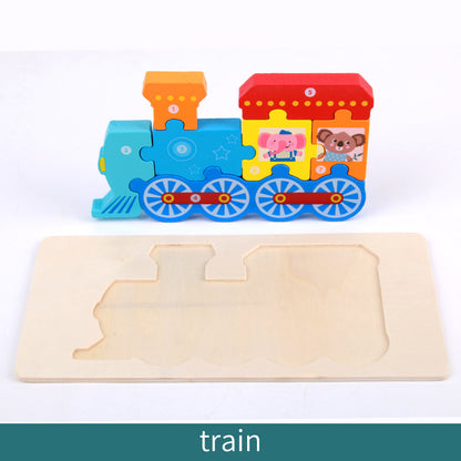 Wooden Building Blocks Animal Traffic Shapes Matching 3D Puzzle Toy 24