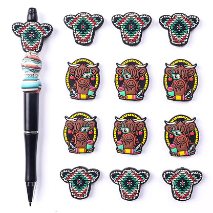 Silicone Focal Beads Cartoon Highland Bullhead Colorful Cow Head