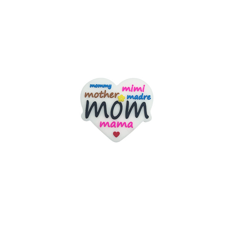 20Pcs Silicone Focal Beads Mother's Day Text and Figure Designs 11
