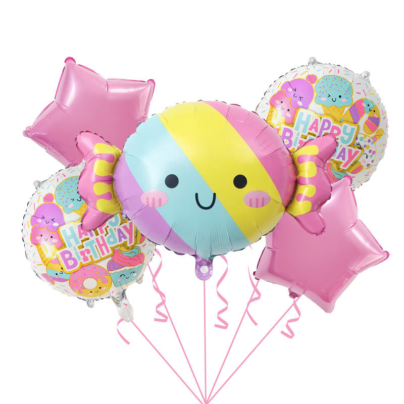 Cute Ice Cream and Candy Foil Balloon Set Birthday Party Decoration 5pcs