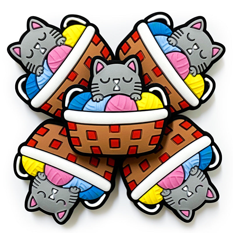 20Pcs Silicone Focal Beads Lazy Gray Kitten Sleeping in Basket 2
