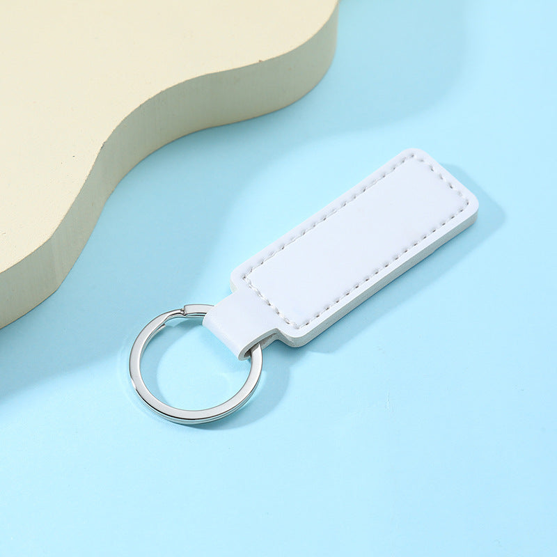 Creative PU Leather Keychain Rectangular Tag with Metal Ring 14