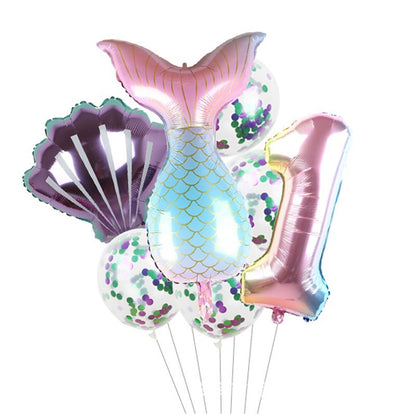 Mermaid Tail Foil Balloon Set Birthday Party Decoration 7Pcs