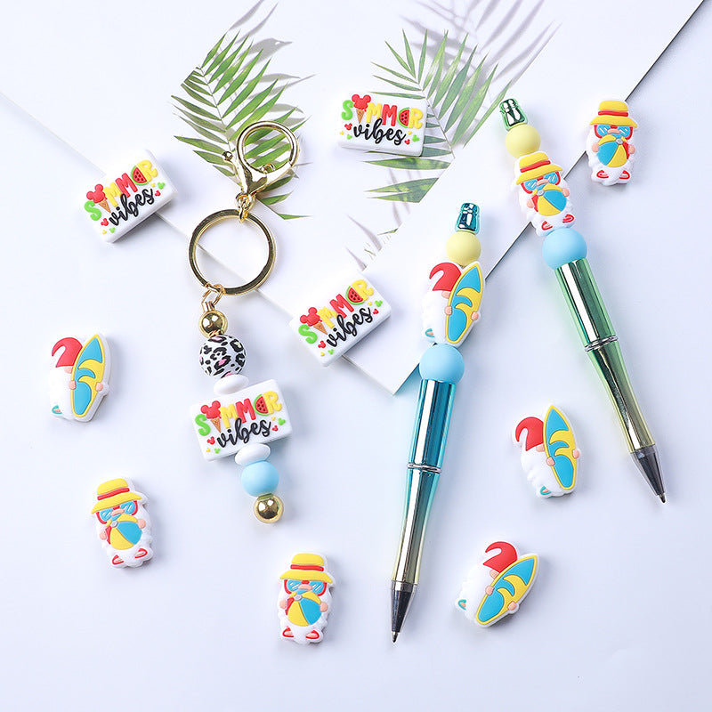 20pcs Silicone Focal Beads Summer Gnome Holding Surfboard and Waterball 4