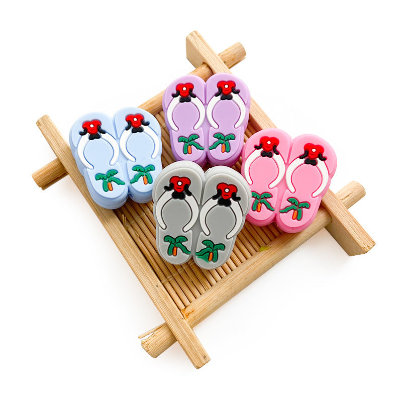 20pcs Silicone Focal Beads Slippers Pair with Palm Tree Detail 2