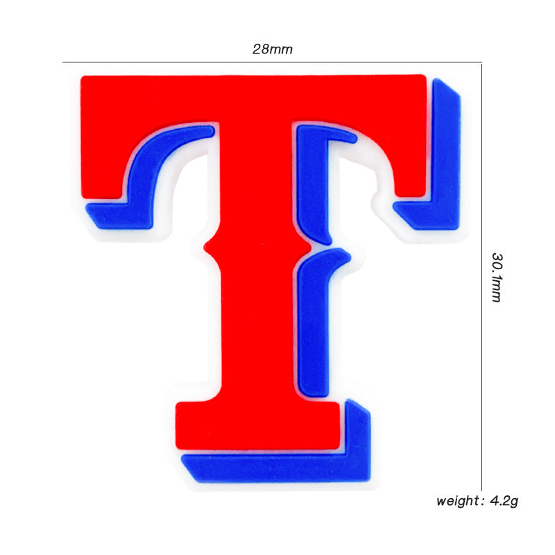 20Pcs Silicone Focal Beads English Letter T Red Blue Outline 2