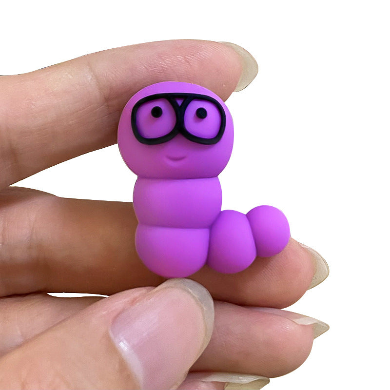 20Pcs Silicone 3D Focal Beads Cute Caterpillar Wearing Glasses 5