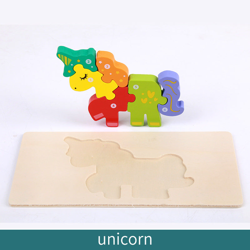 Wooden Building Blocks Animal Traffic Shapes Matching 3D Puzzle Toy 34