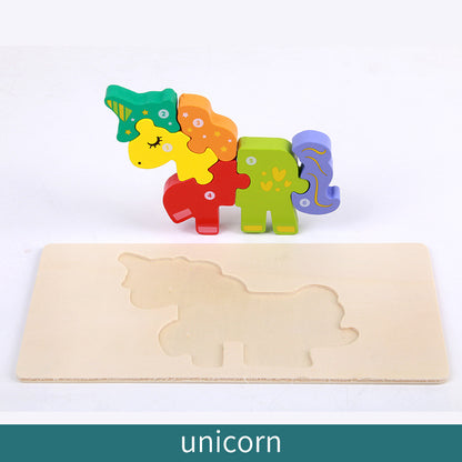 Wooden Building Blocks Animal Traffic Shapes Matching 3D Puzzle Toy 34