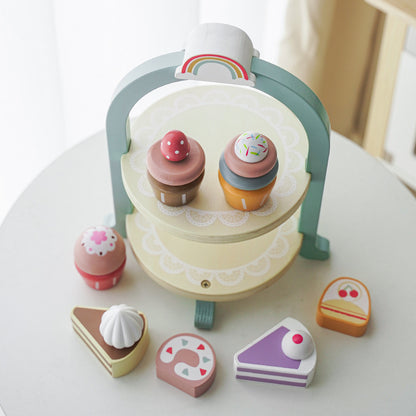 Wooden Montessori Toys Simulation Cake Afternoon Tea Set 4