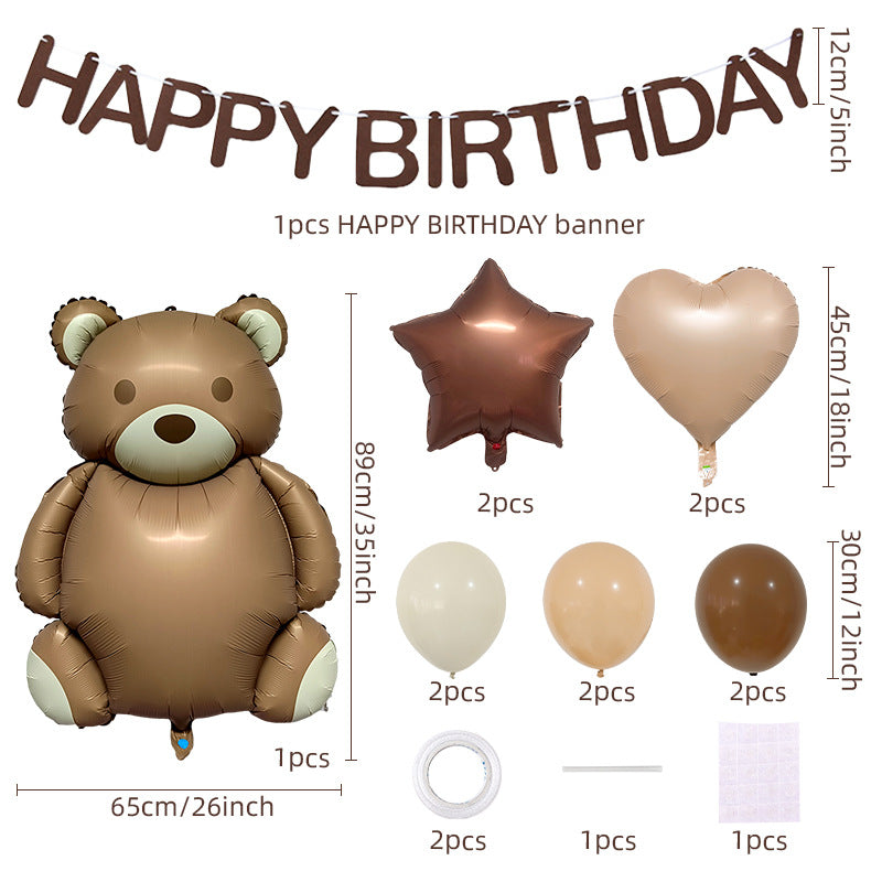 Bear Shaped Foil Balloon Set Birthday Party Decoration 1Set 3