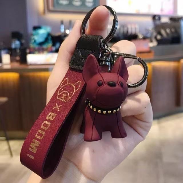 Bulldog Resin Keychain with PU Leather Strap Charm for Women 9