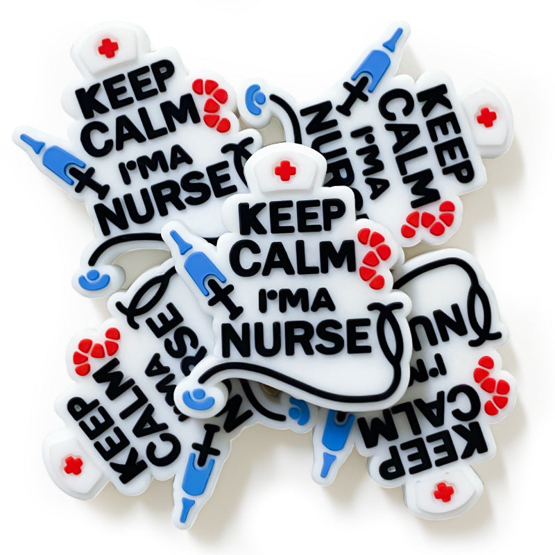 20pcs Silicone Focal Beads Nurse Medical Keep Calm Text with Stethoscope 4