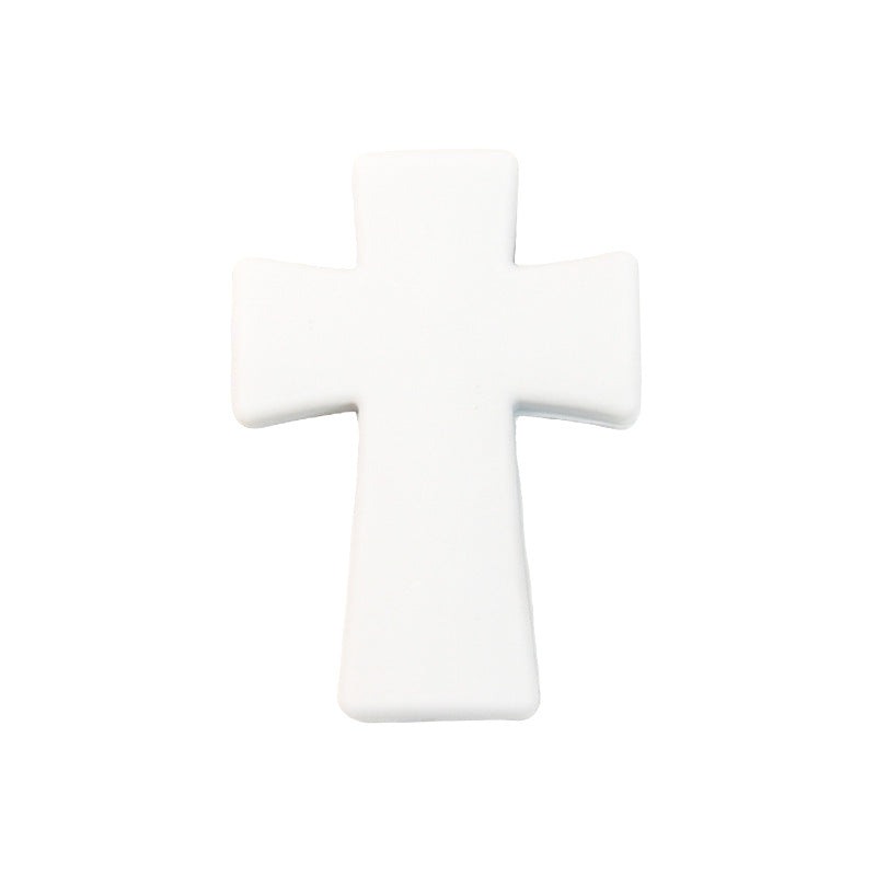 20pcs Silicone Focal Beads Printed Cross With Varied Color Patterns 15