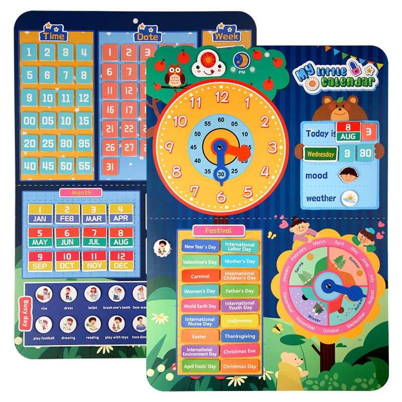 Paper Clock Calendar Cognitive Game Early Development Toy for Kids 4-6